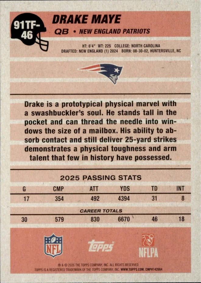 Drake Maye card back