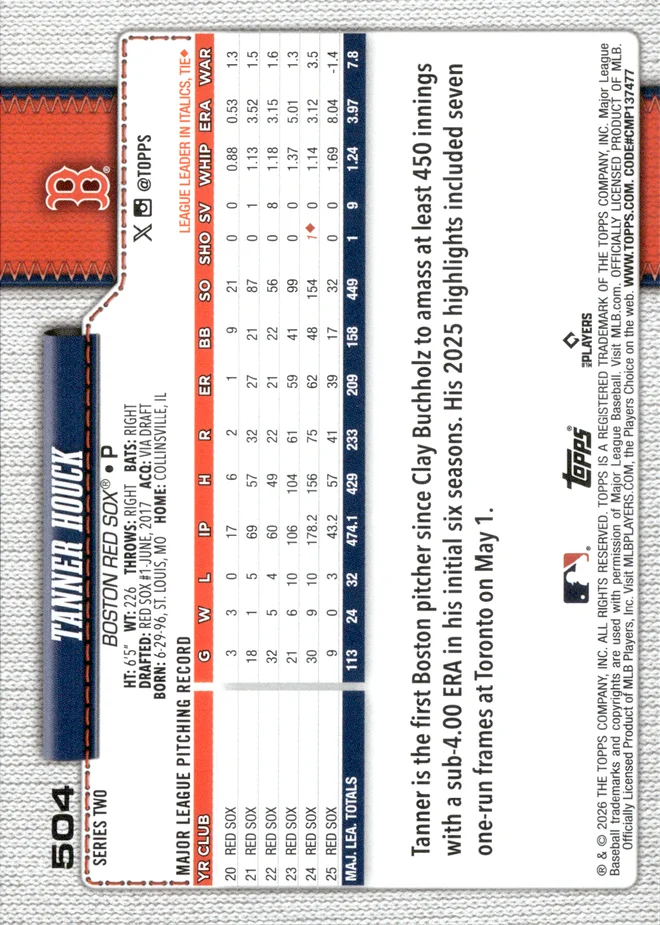 Tanner Houck card back