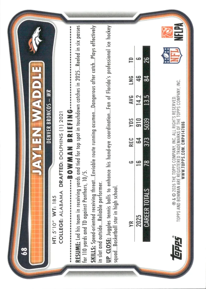 Jaylen Waddle card back