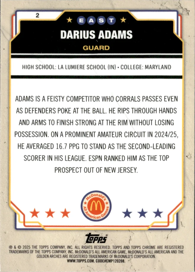 Darius Adams card back