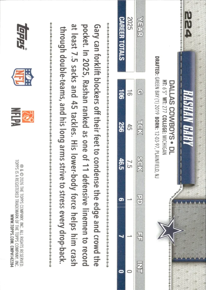 Rashan Gary card back