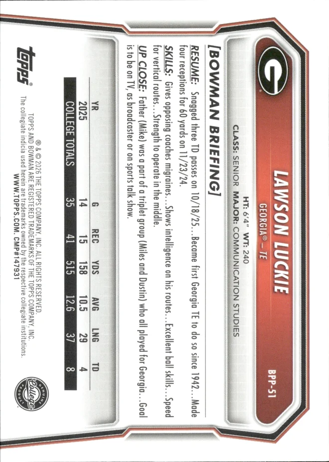 Lawson Luckie card back
