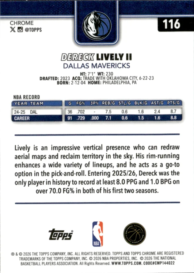 Dereck Lively II card back