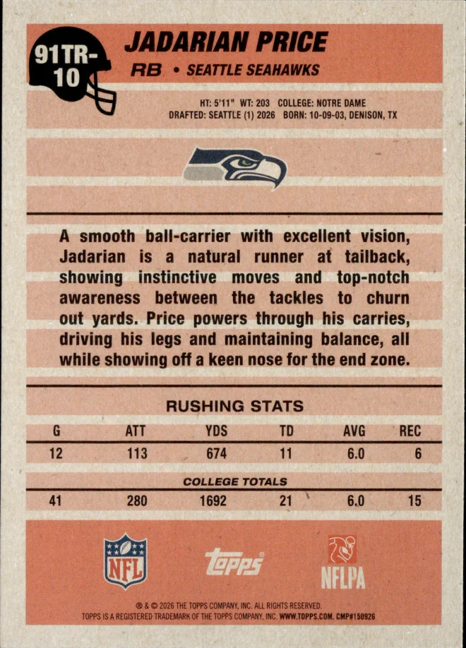 Jadarian Price card back