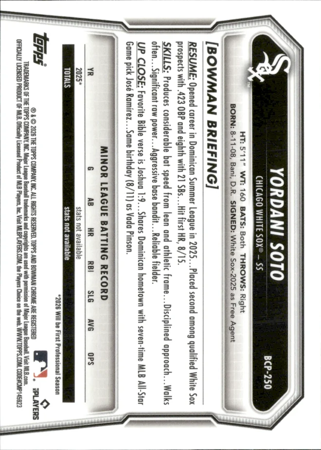 Yordani Soto card back