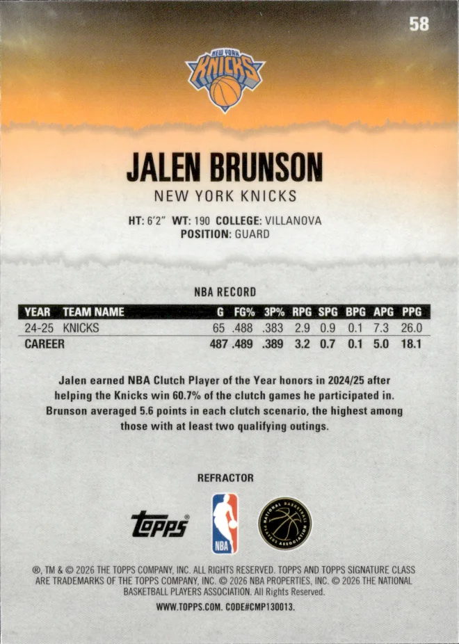 Jalen Brunson card back