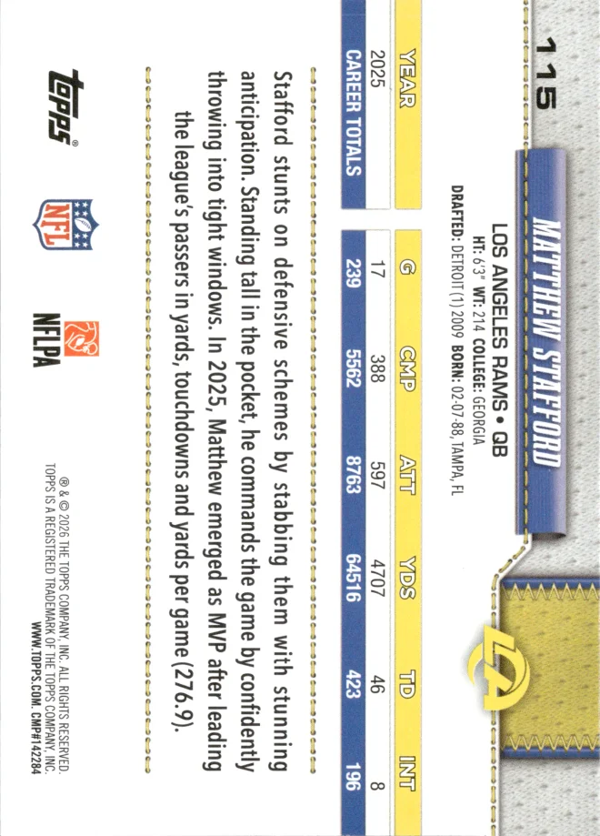 Matthew Stafford card back