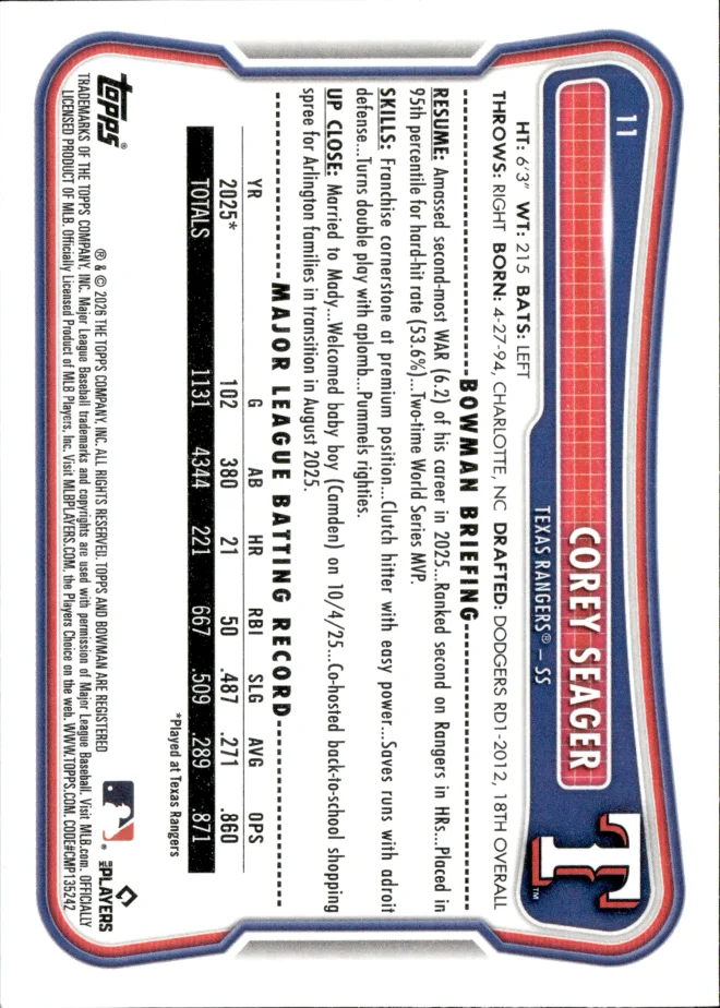 Corey Seager card back