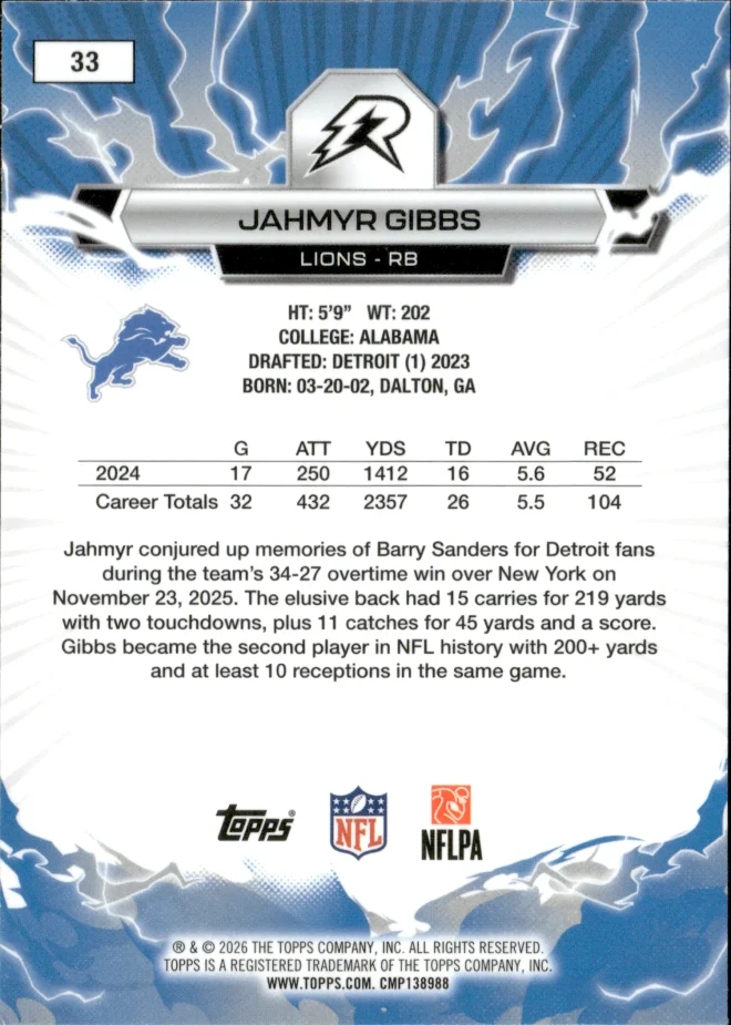 Jahmyr Gibbs card back