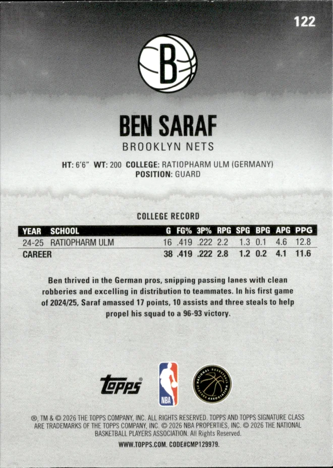 Ben Saraf card back