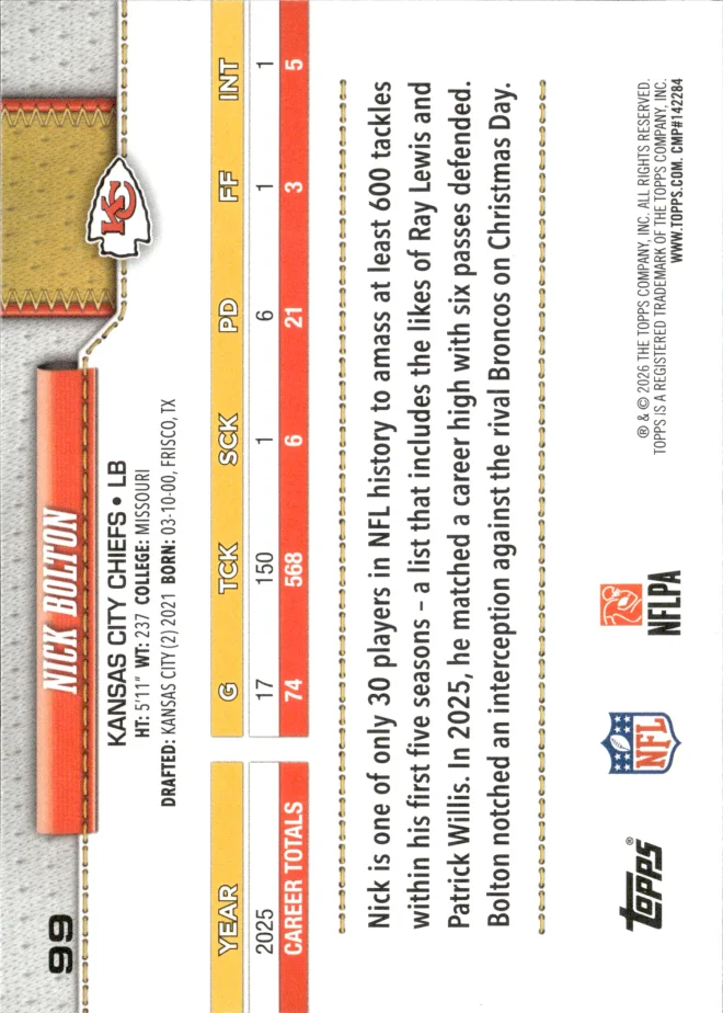 Nick Bolton card back