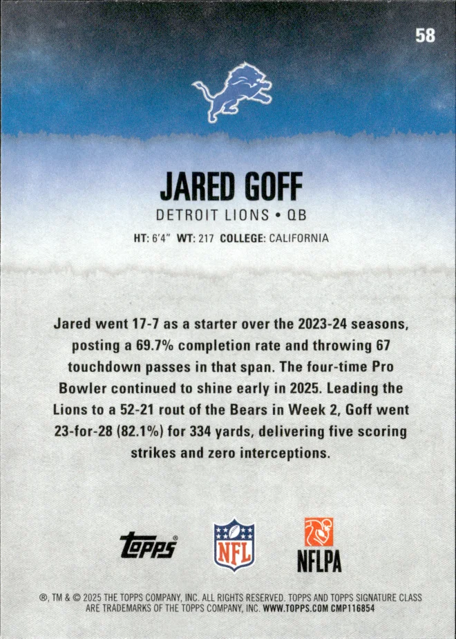 Jared Goff card back