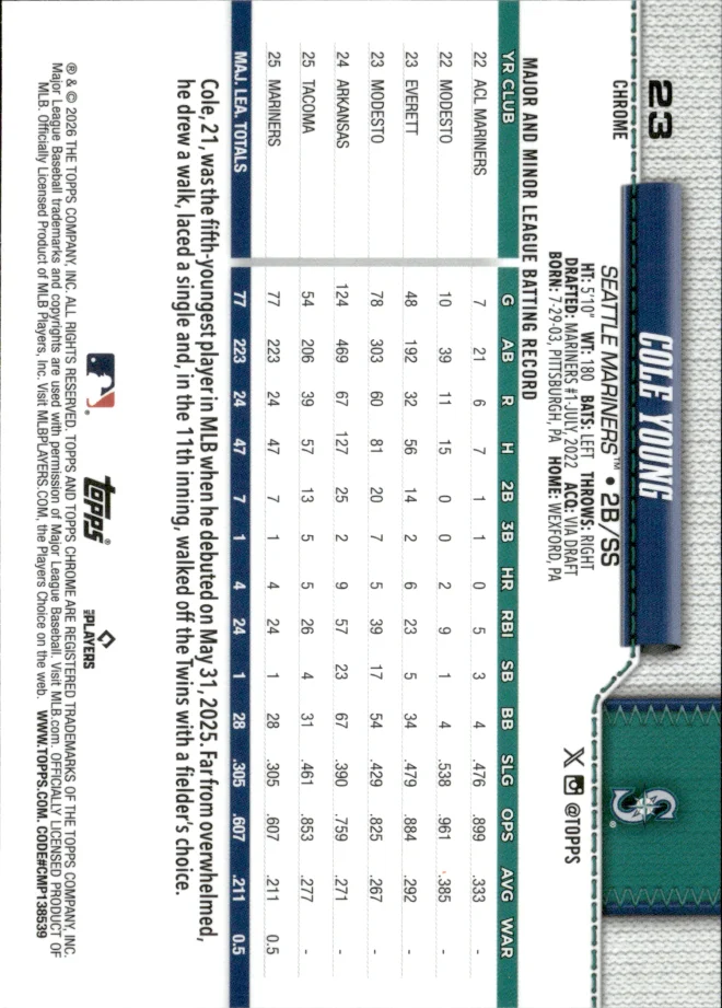 Cole Young card back