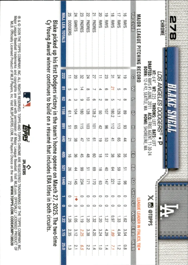 Blake Snell card back