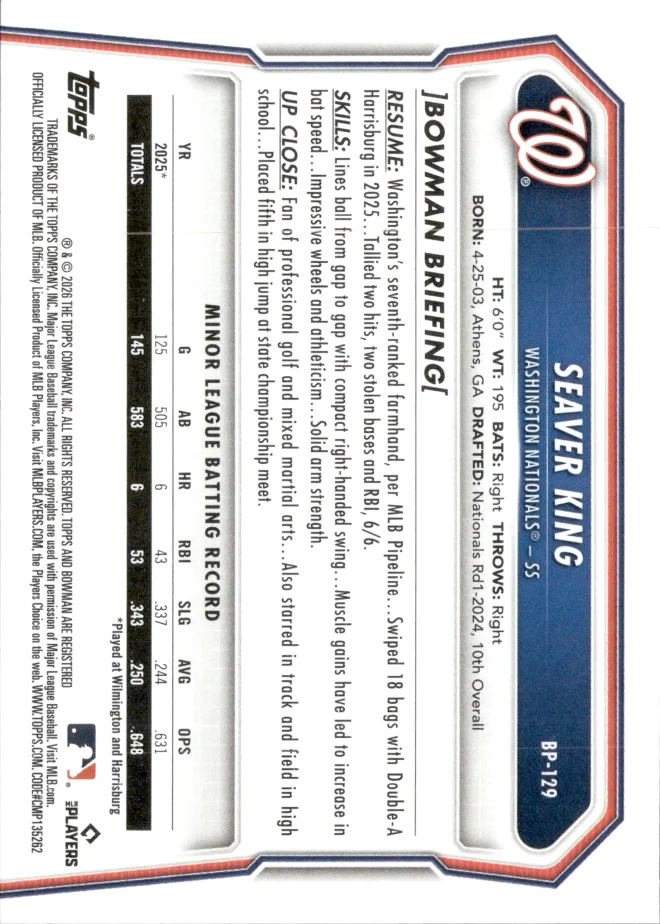 Seaver King card back