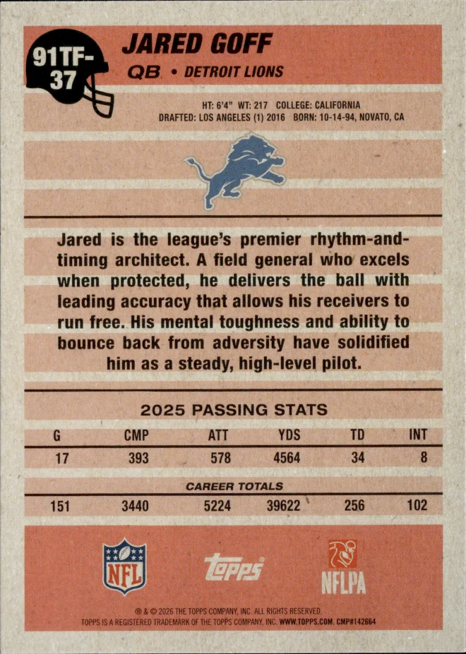Jared Goff card back