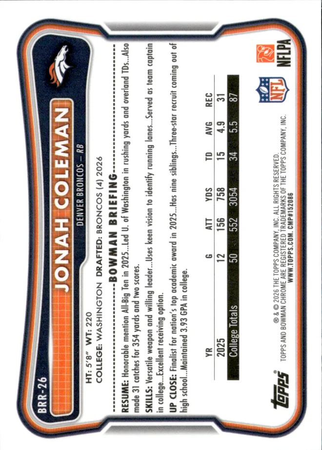 Jonah Coleman card back