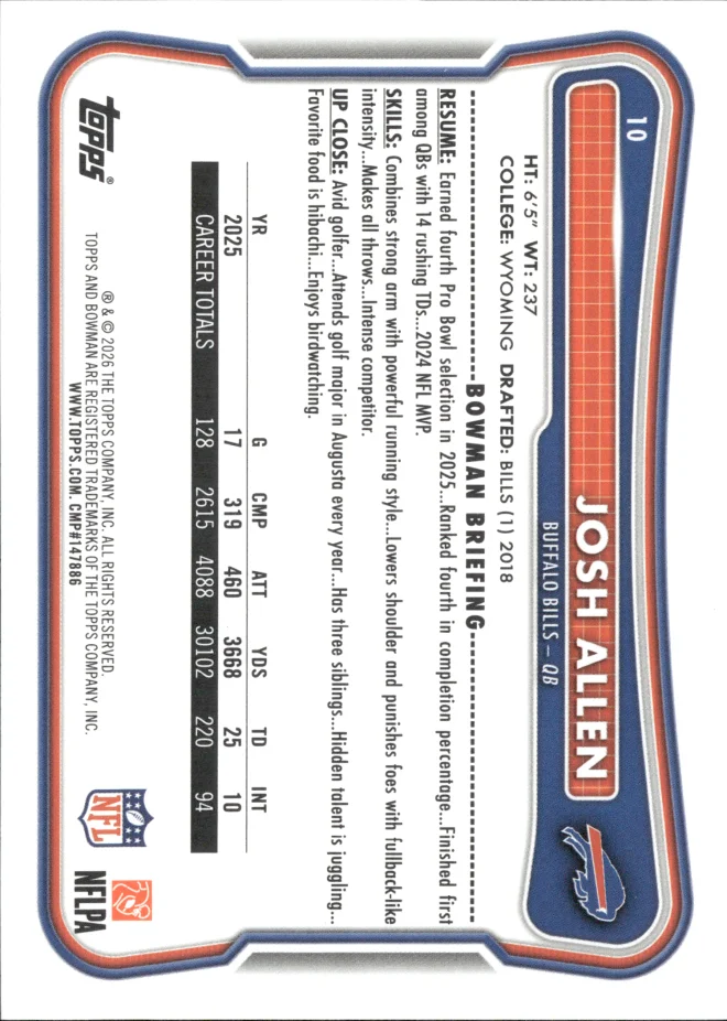 Josh Allen card back