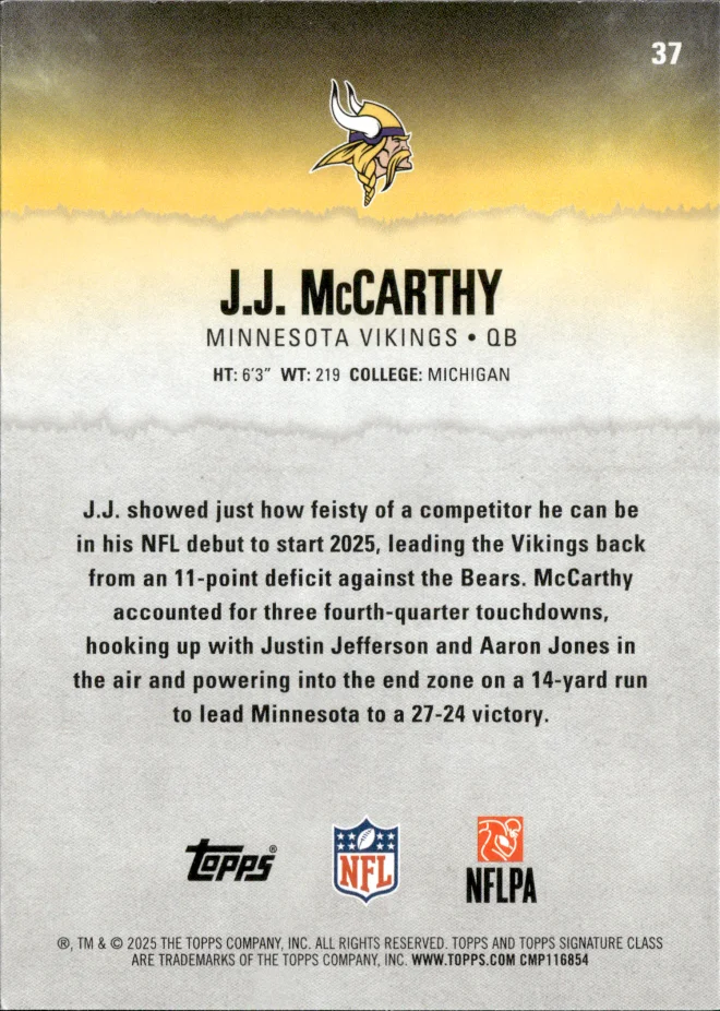 J.J. McCarthy card back