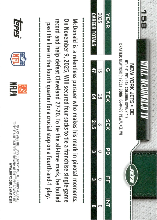 Will McDonald IV card back