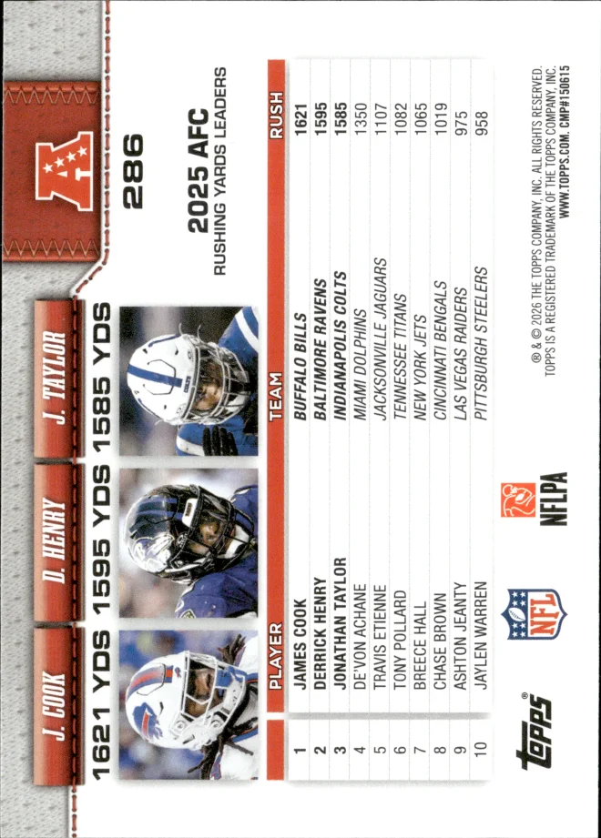 James Cook / Derrick Henry / Jonathan Taylor card back