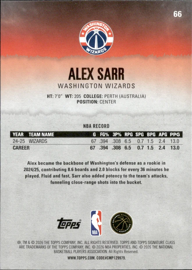 Alex Sarr card back