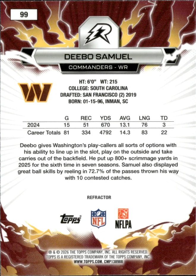 Deebo Samuel card back