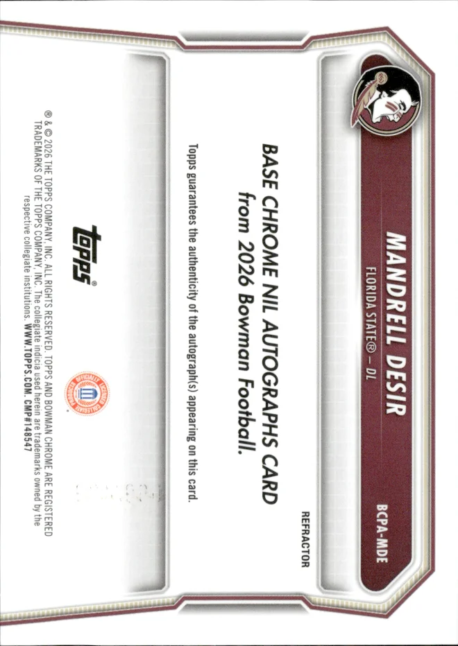 Mandrell Desir card back