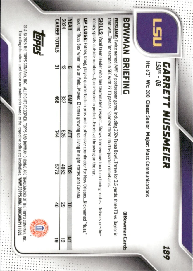 Garrett Nussmeier card back