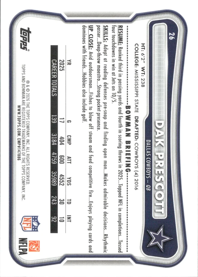 Dak Prescott card back