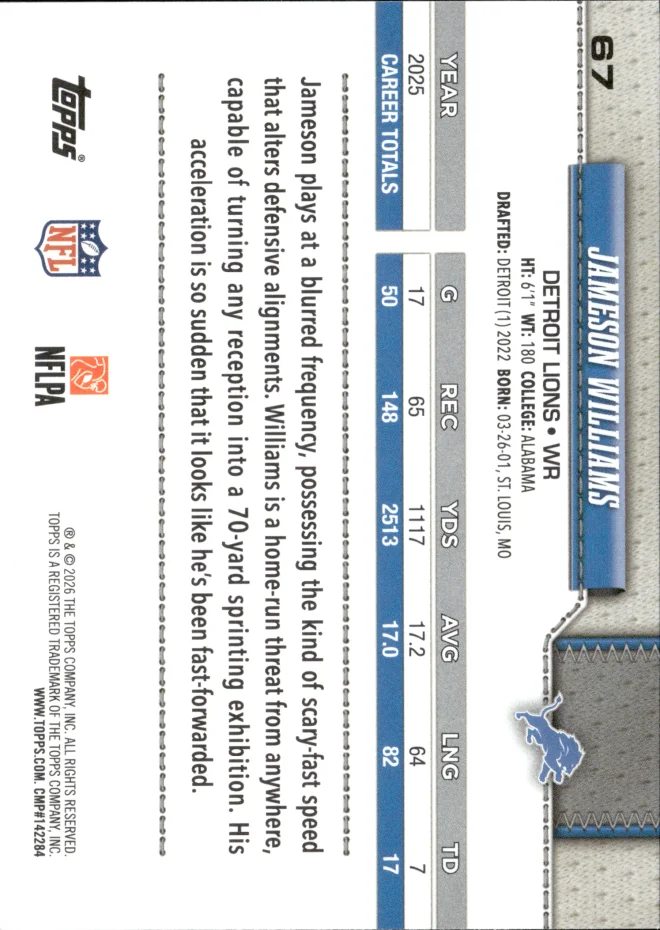 Jameson Williams card back