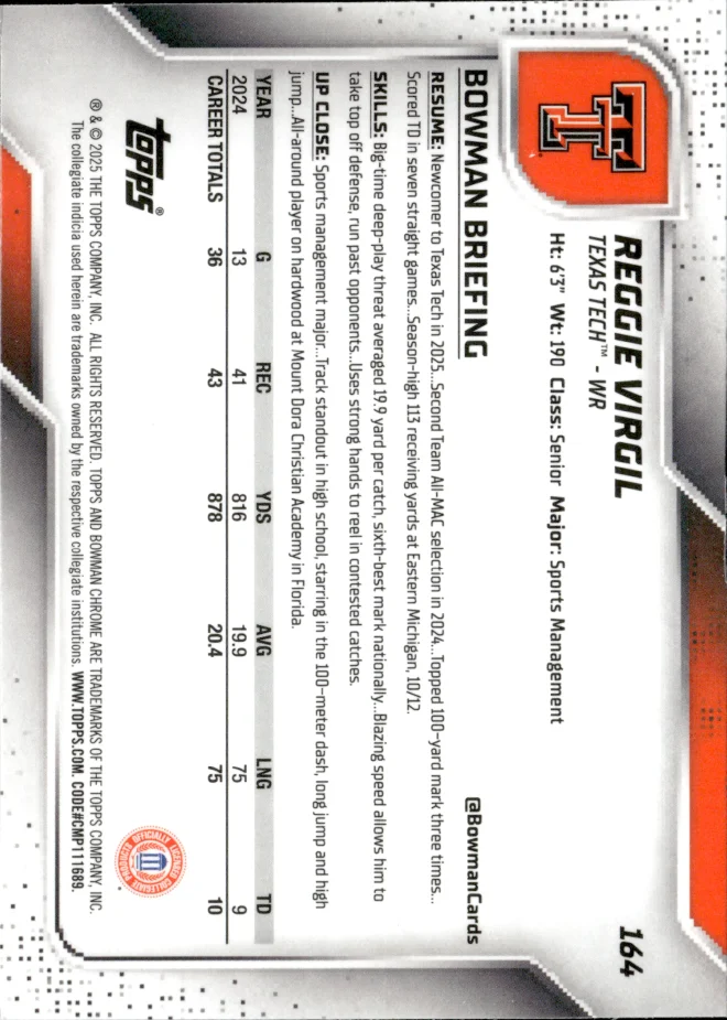 Reggie Virgil card back