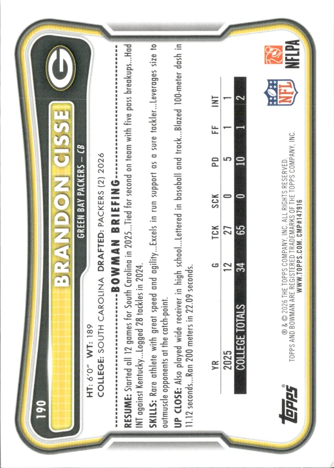 Brandon Cisse card back