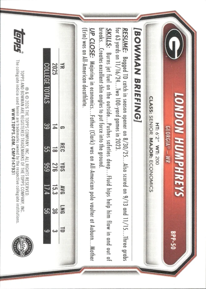 London Humphreys card back