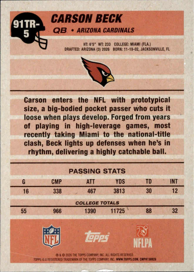 Carson Beck card back