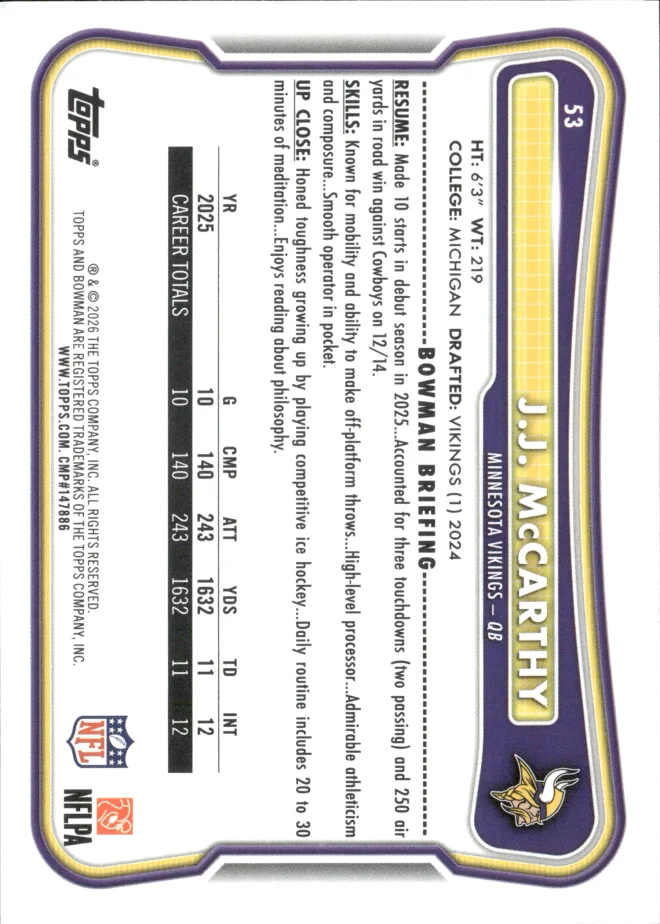 J.J. McCarthy card back