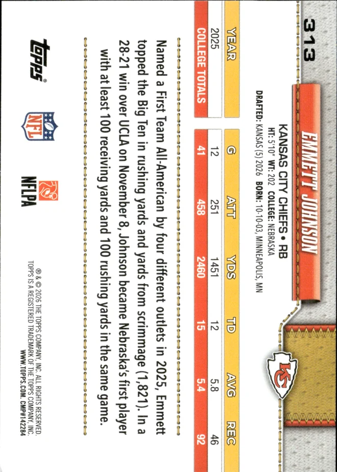 Emmett Johnson card back
