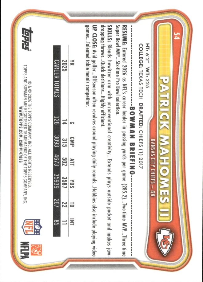 Patrick Mahomes II card back