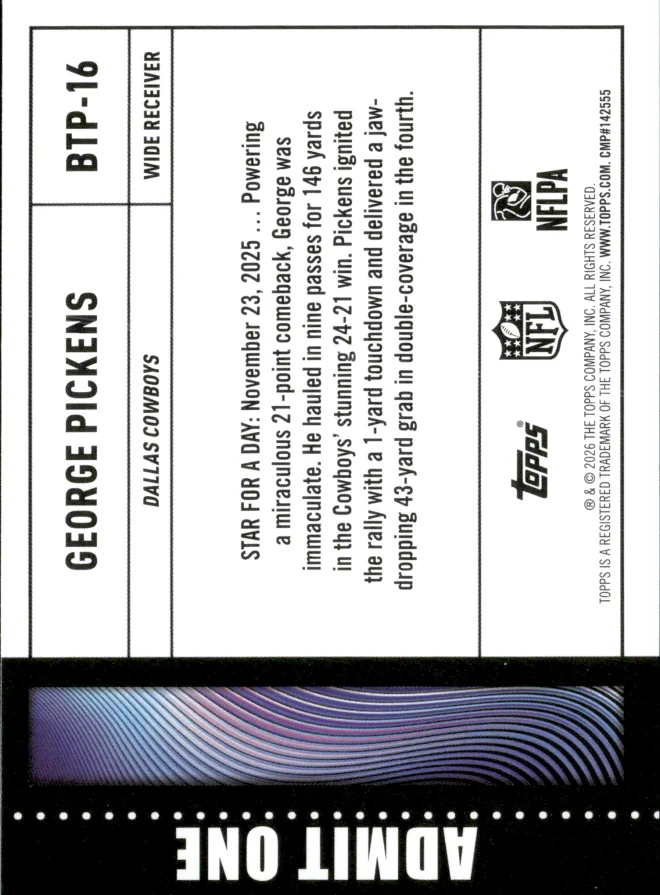 George Pickens card back