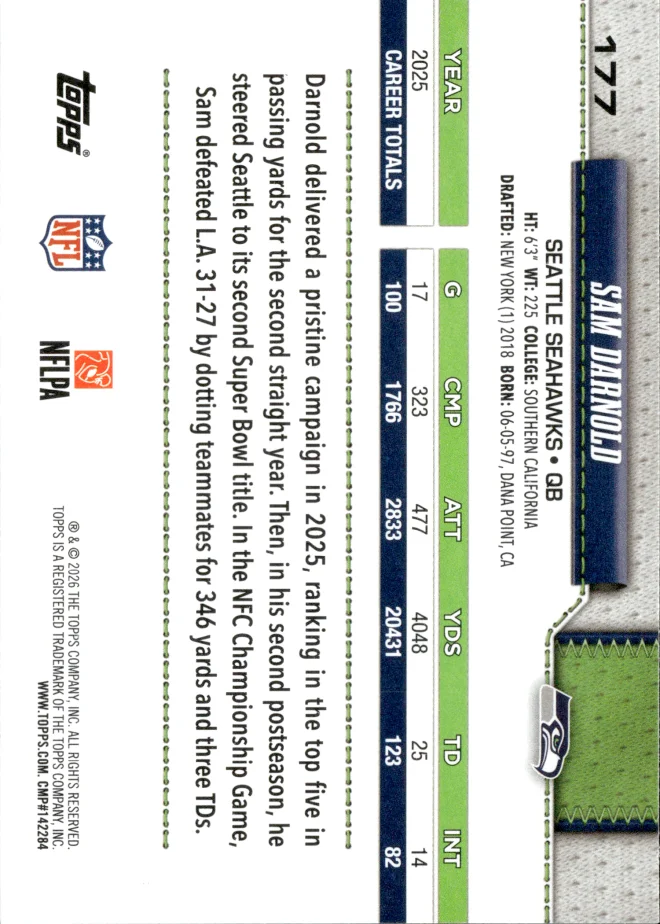 Sam Darnold card back