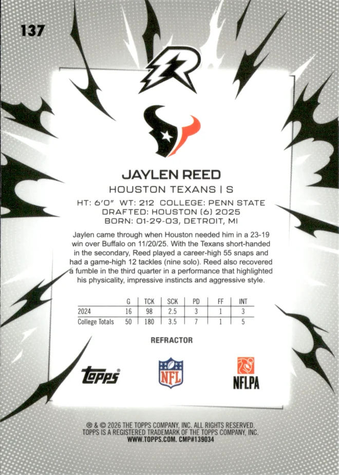 Jaylen Reed card back
