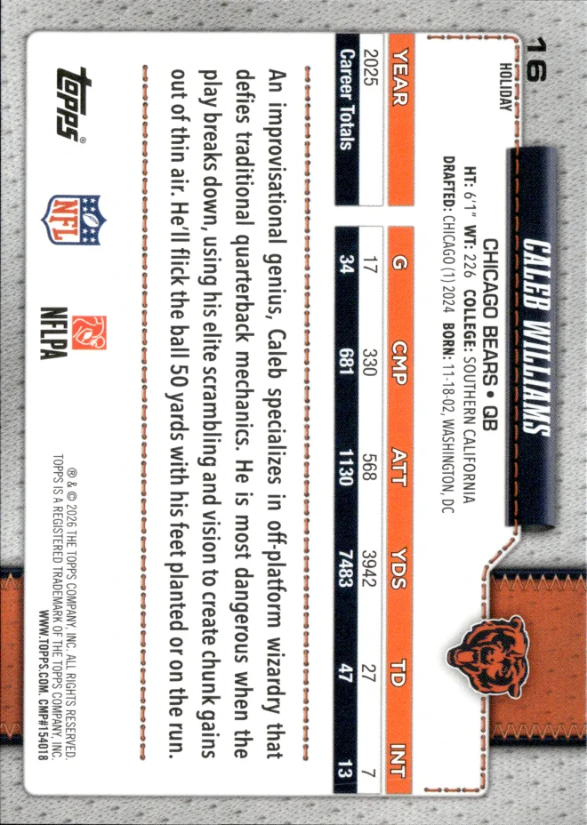 Caleb Williams card back