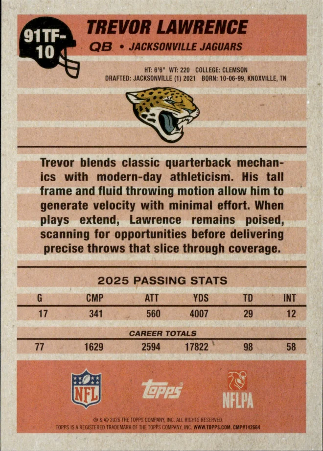 Trevor Lawrence card back