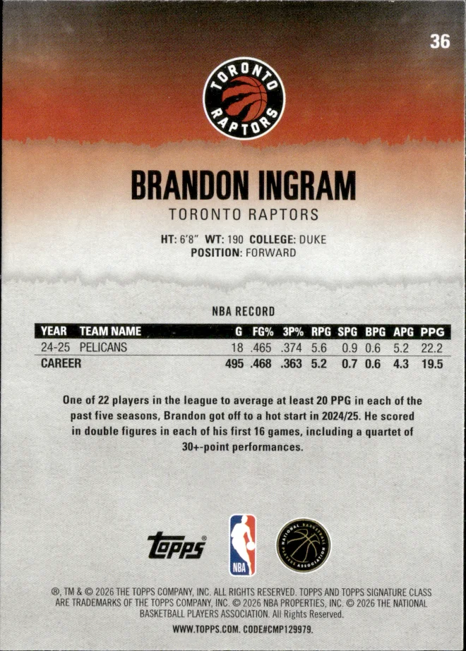Brandon Ingram card back