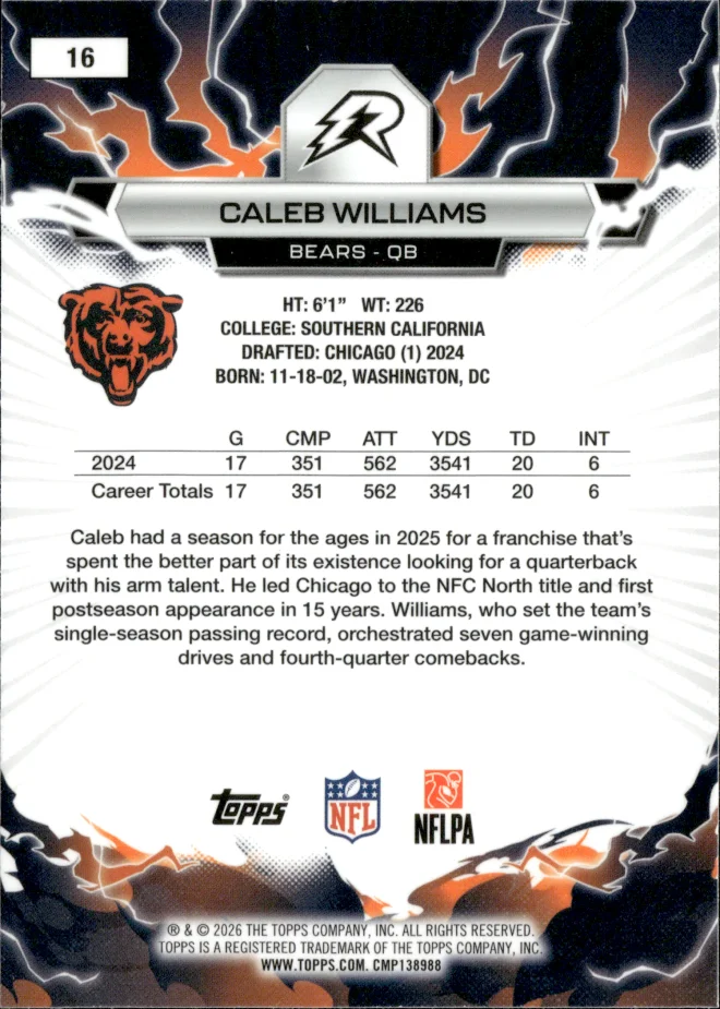 Caleb Williams card back