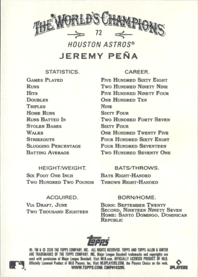 Jeremy Peña card back