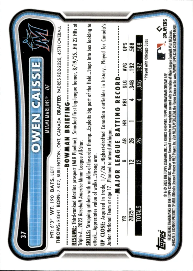 Owen Caissie card back
