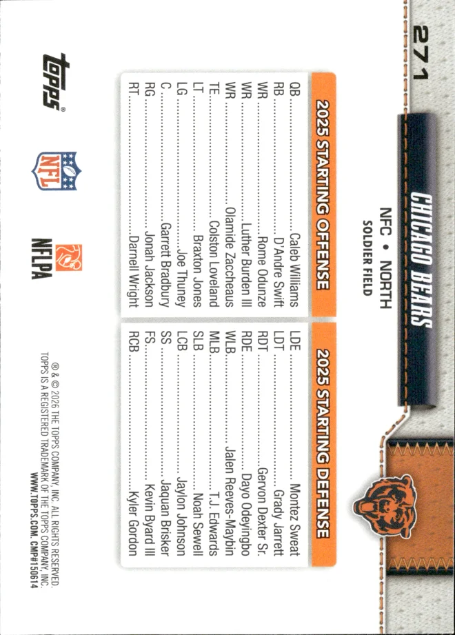 Chicago Bears card back