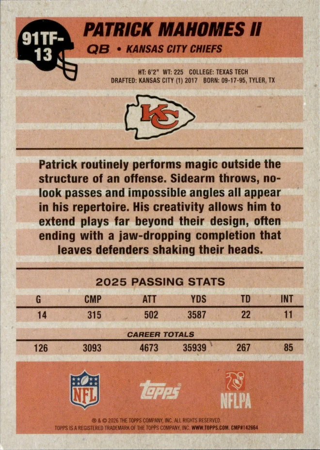 Patrick Mahomes II card back