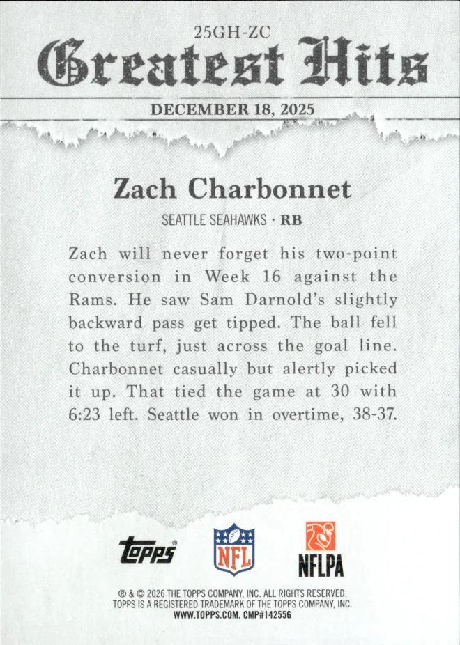 Zach Charbonnet card back